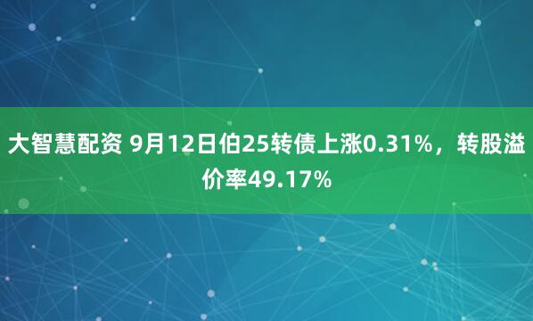 大智慧配资 9月12日伯25转债上涨0.31%，转股溢价率49.17%