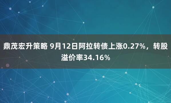 鼎茂宏升策略 9月12日阿拉转债上涨0.27%，转股溢价率34.16%